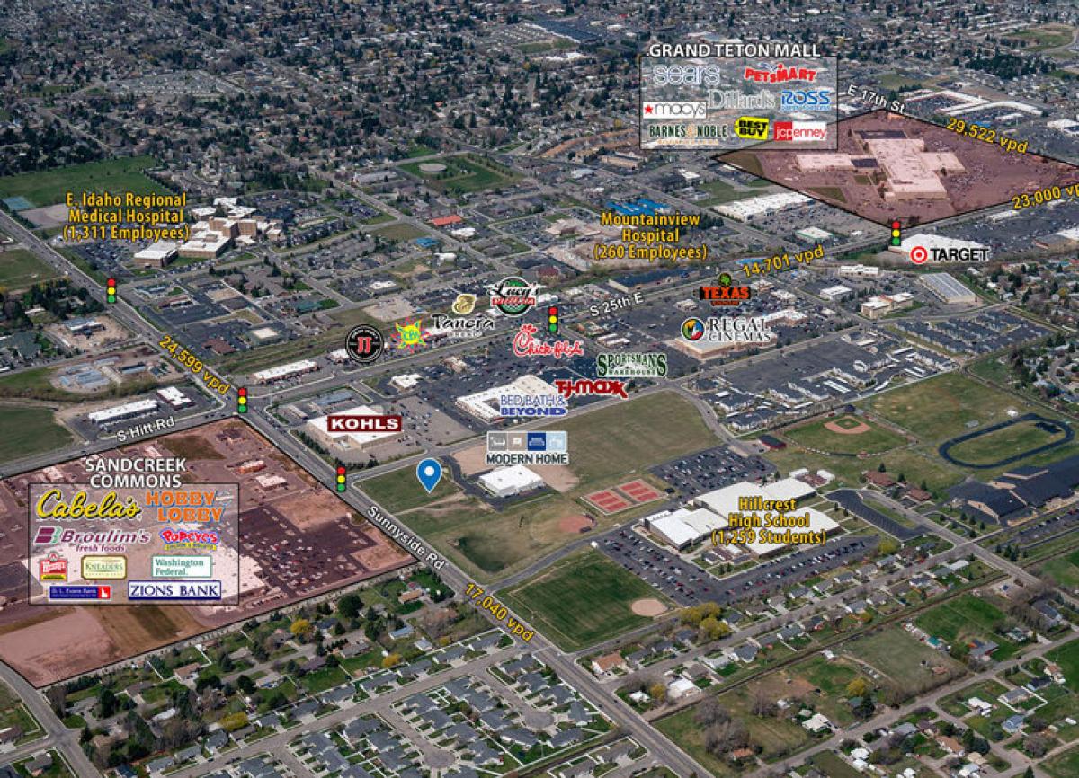 Aerial of Idaho Falls showing Hillcrest Plaza